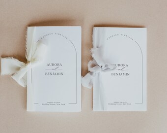 Modern wedding program template, Elegant order of service with arch shape, Boho wedding timeline booklet with icons, Instant download