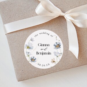 Printable Wedding Stickers Template With Blue Flowers, Round Floral ...