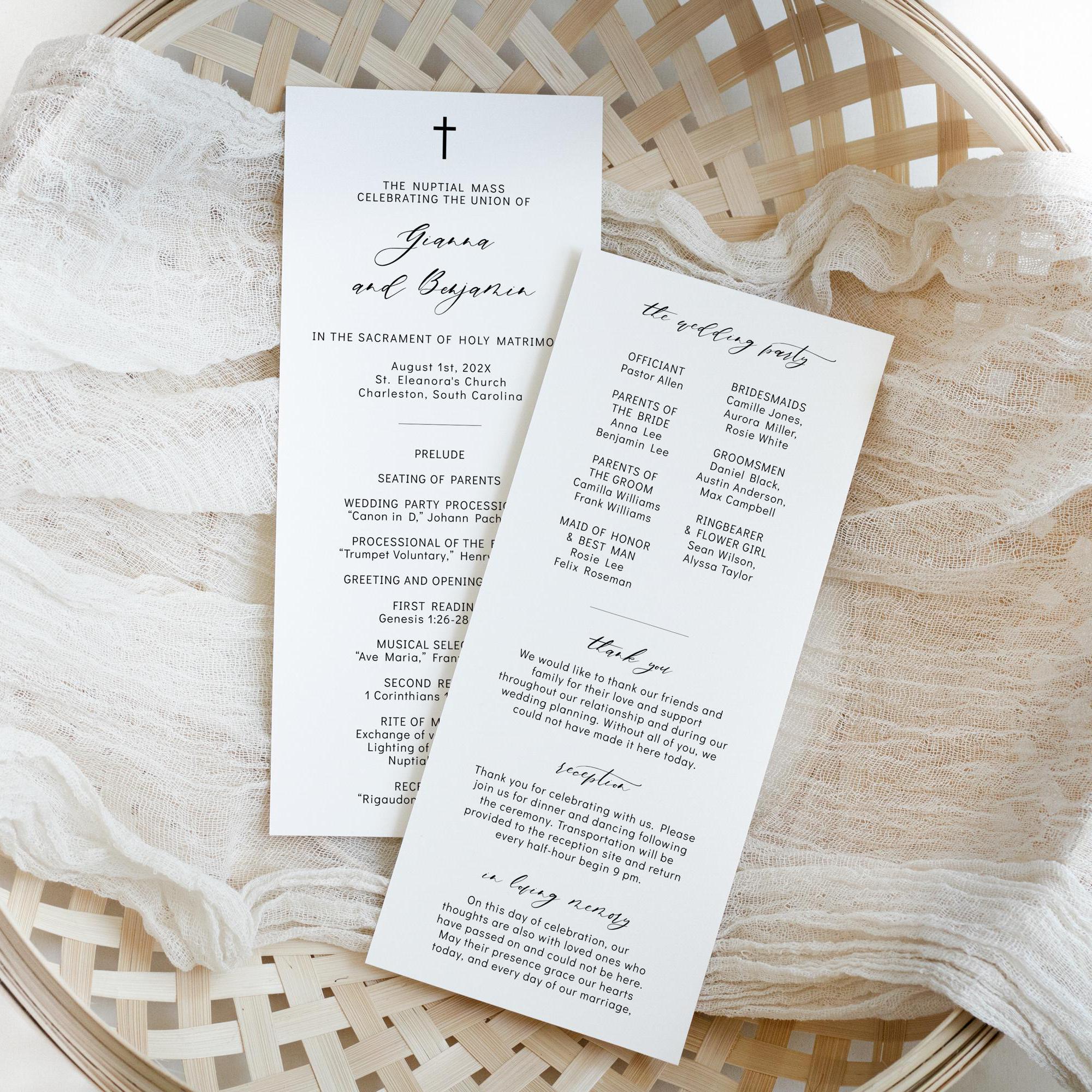 Catholic Wedding Ceremony Program Template 4x9, Minimalist Wedding ...