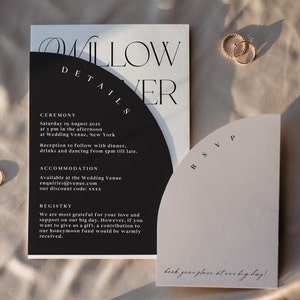 Half Arch Wedding Invitation Template Suite, Black & Blush Invitation