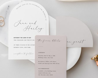 Arch Wedding Invitation Template Suite in Neutrals & Blush, Boho Half Arch Invitation Bundle, Simple Printable Set, Instant Download
