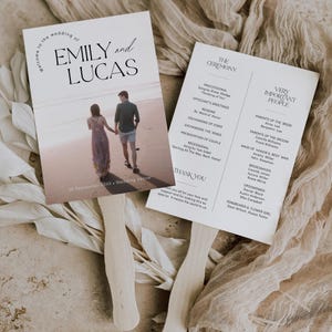 Wedding Program Fan Template with Photo, Modern Wedding Order of Events, Editable Fan Program, Printable Ceremony Fan Corjl Instant Download