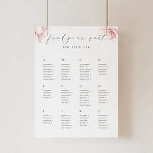 Blumen Hochzeit Sitzplan mit Aquarell Rosen Modernes Sitzplan Empfangsschild mit zartrosa Blumen zum Ausdrucken sofort download