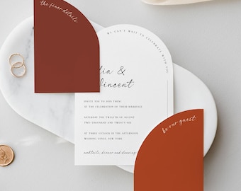 Half Arch Wedding Invitation Template Suite in Terracotta