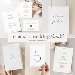Elegant Printable Wedding Invitation Bundle, Minimalist Large Wedding Suite, Modern Elegant Wedding Template Set, Big Invitation Kit
