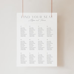 Modèle de plan de table pour mariage minimaliste, asseyez-vous, plan de salle élégant modifiable moderne, téléchargement immédiat, édition en corjl