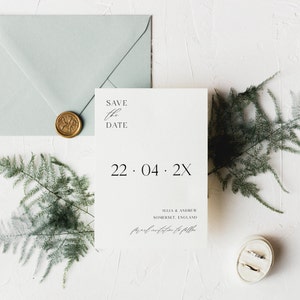 Modèle d'invitation imprimable Retenez la date, faire-part de mariage élégant et minimaliste Retenez notre date, invitation moderne simple, édition en Corjl image 3