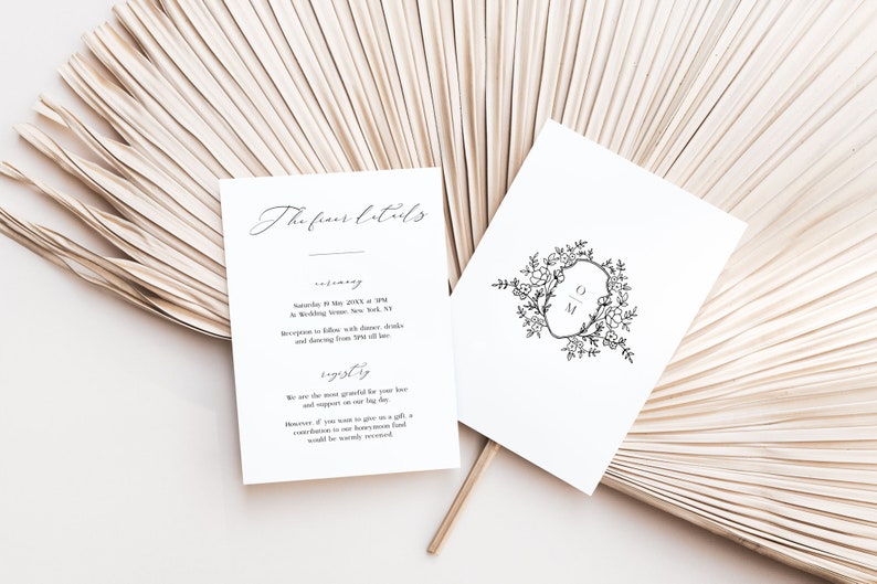 Elegant Wedding Invitation Template Suite with Floral Wedding Crest, Modern Wedding Printables image 5