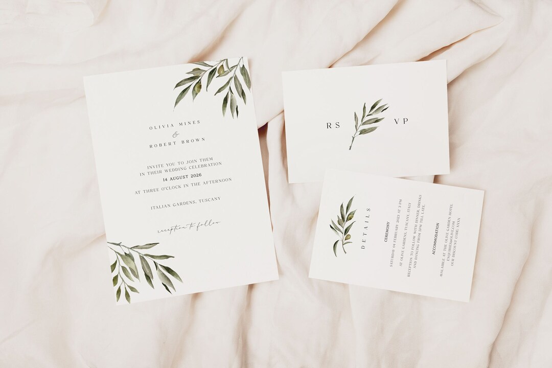 Greenery Wedding Invitation Template Suite Etsy