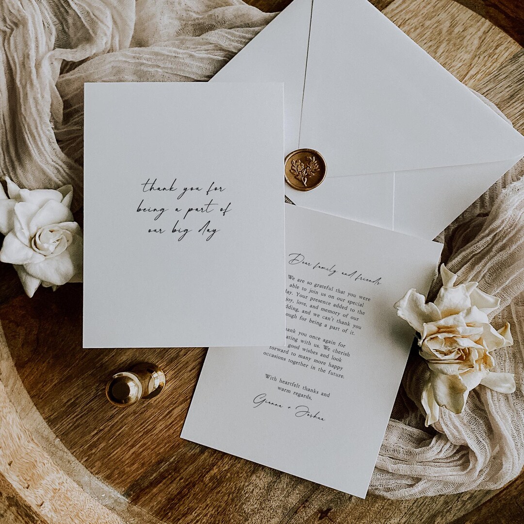 Printable Wedding Thank You Card Template With Calligraphy Font, Modern ...
