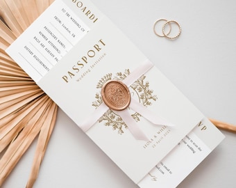 Printable Destination Wedding Invitation Template, Elegant Beige and Gold Boarding Pass Passport Wedding Invite, Travel Wedding Suite