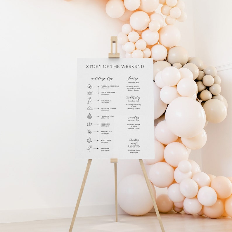 Modern Wedding Timeline Template with Icons, Printable DIY Order of Events Signage, Instant Download image 5
