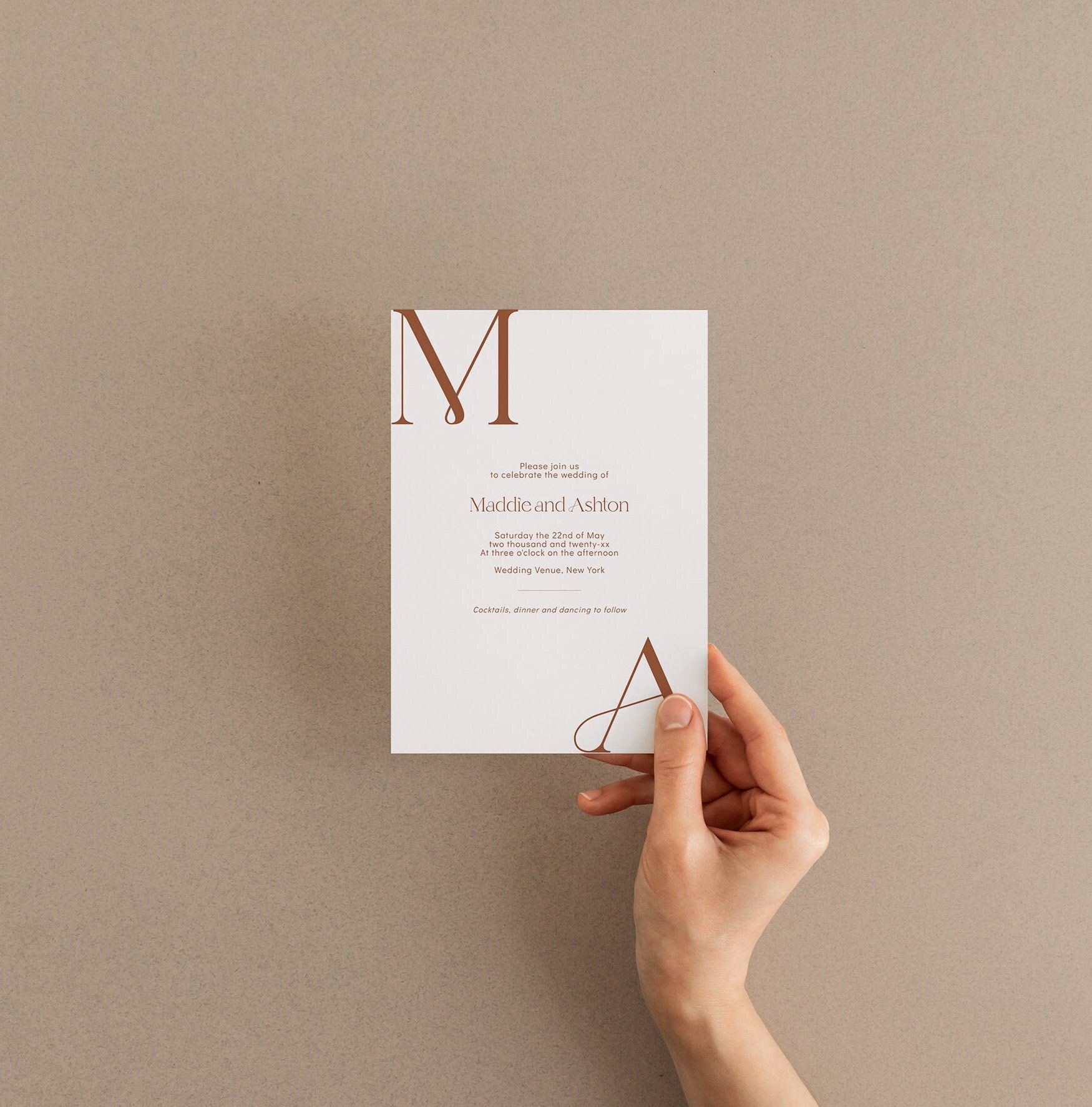 Minimalist boho invitation card template in soft blush