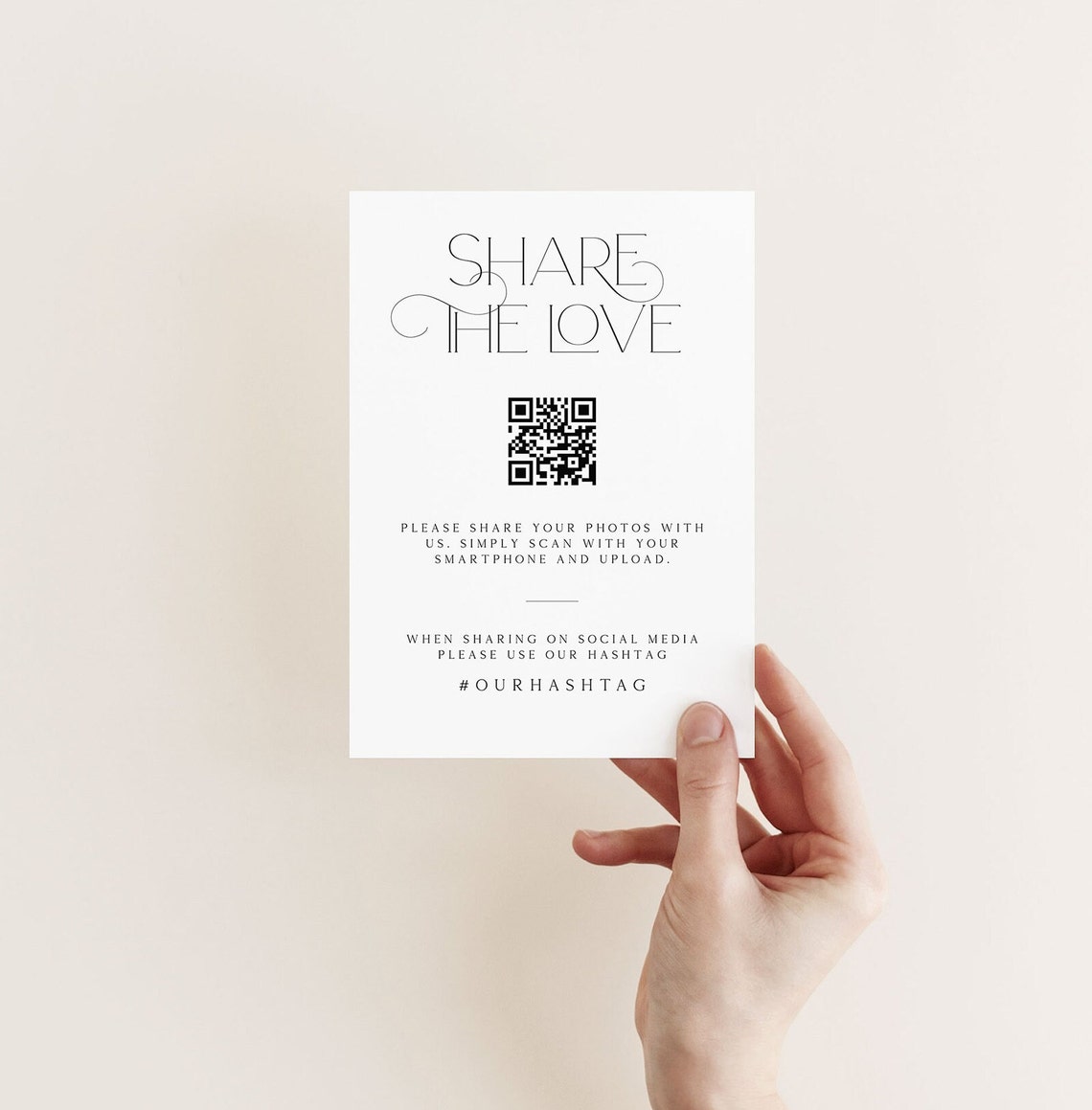 Printable Wedding Hashtag Sign Template With QR Code, Modern Wedding ...
