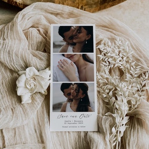 Photo strip Save the Date Template Modern, DIY wedding photo booth announcement, printable invitation with pictures, Instant download