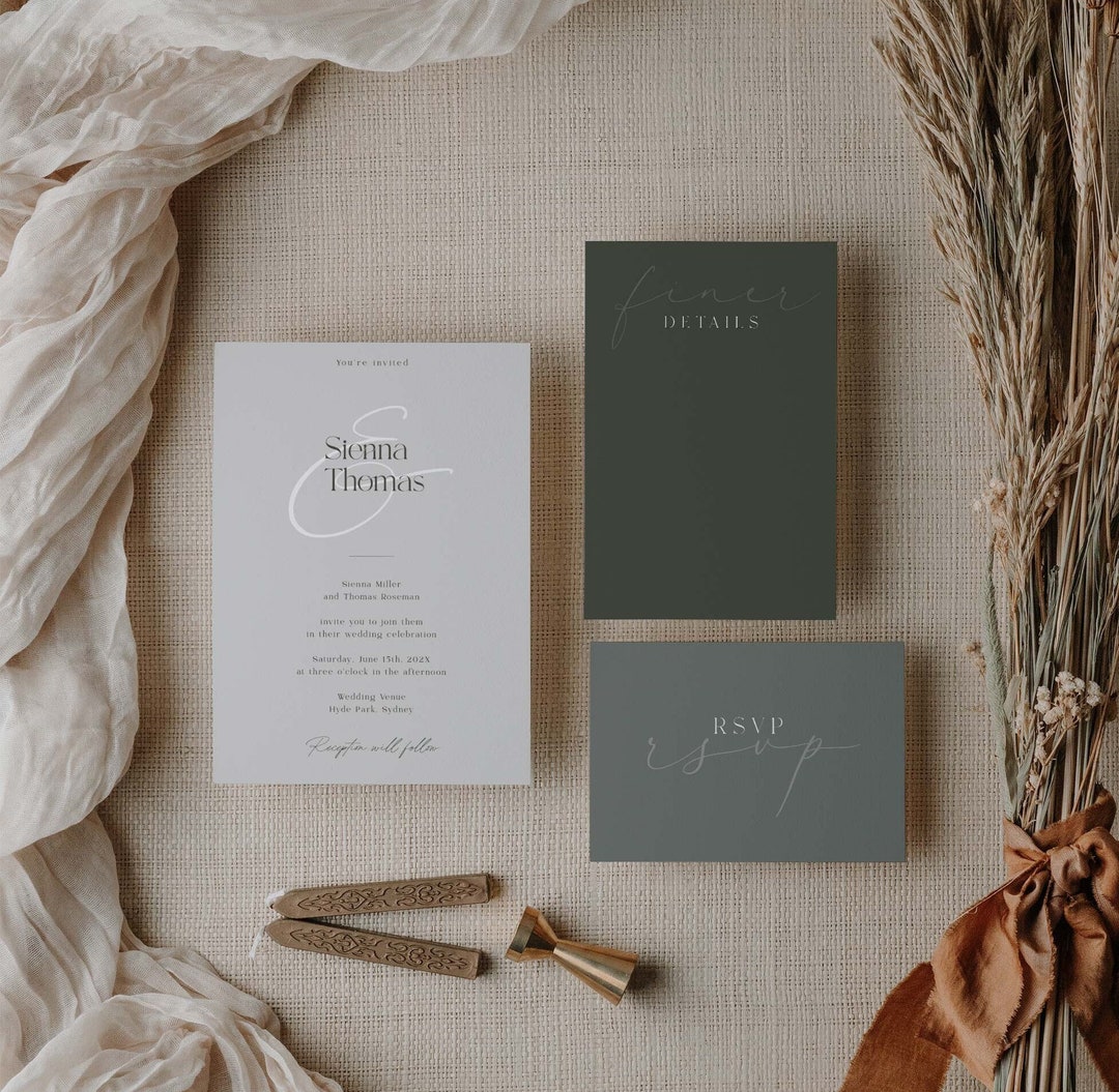 Printable Sage Green Wedding Invitation Template Suite, Invite Bundle ...