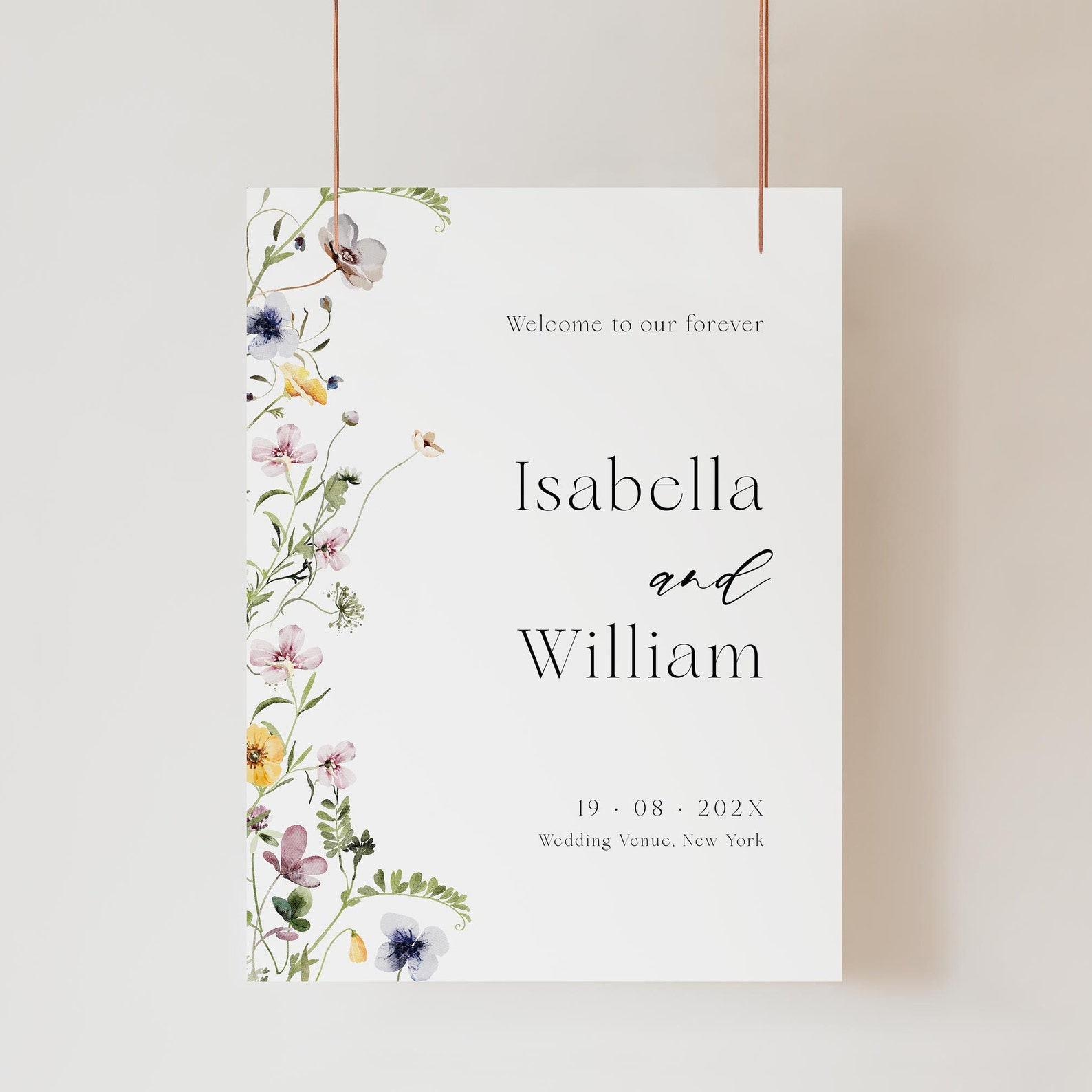 Flowral Sign Printable Floral Wedding Welcome Sign With Watercolor Wildflowers ...
