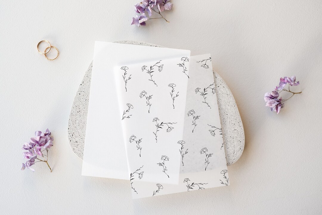 Vellum Overlay With Monochrome Floral Illustrations Minimalist Etsy