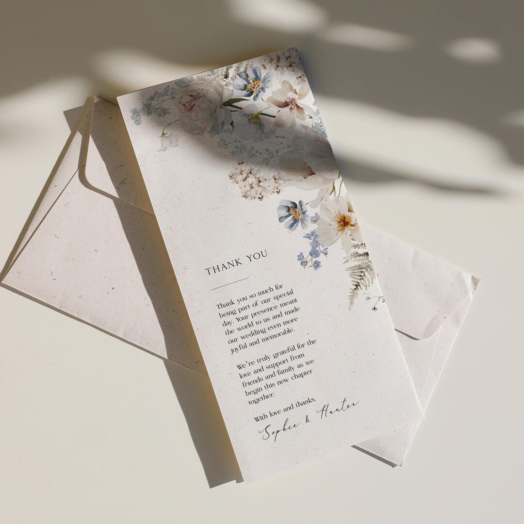 Printable Wedding Thank You Card Template With Wildflowers, Elegant ...