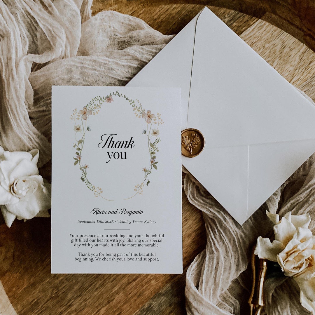 Printable Wedding Thank You Card Template With Wildflowers and ...