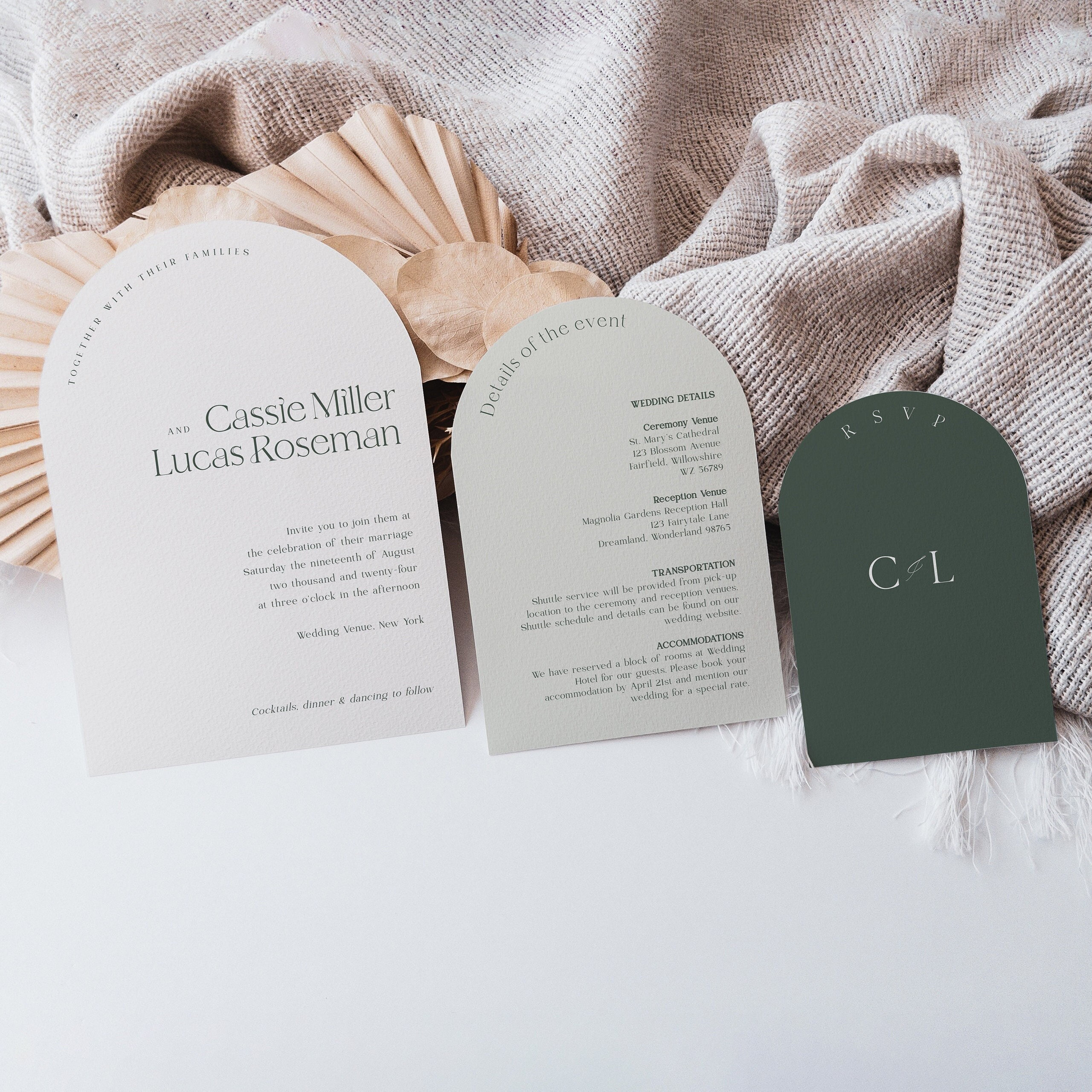 Printable Arch Wedding Invitation Template Suite with QR