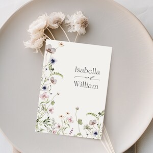 Printable Wildflower Wedding Invitation Template, Floral Invite With Watercolor Flowers, Simple ...