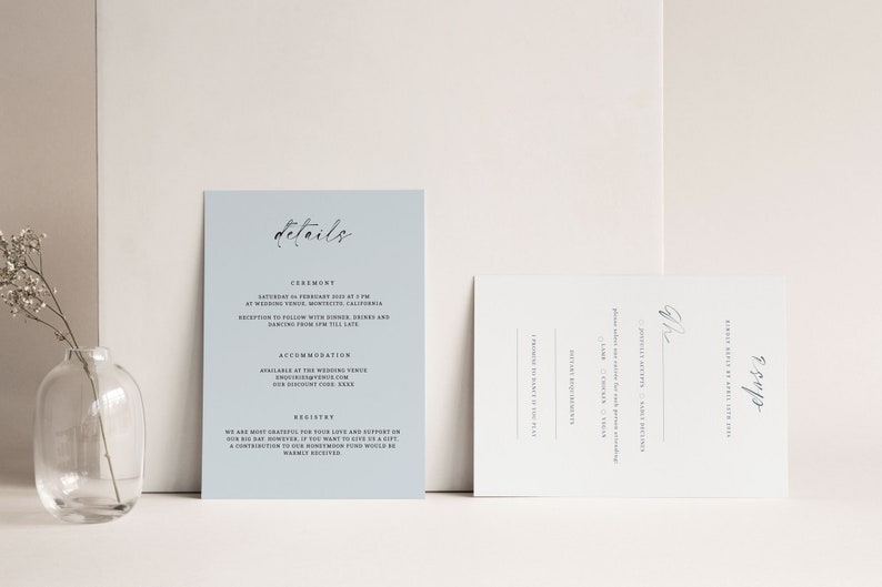 Light blue wedding invitation template suite Modern dusty blue wedding invite bundle Editable printable Instant download image 5