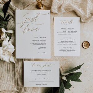 Printable Wedding Invitation Template Suite with Calligraphy font, Elegant Wedding Invite Bundle, Minimalist Invitations, Instant Download