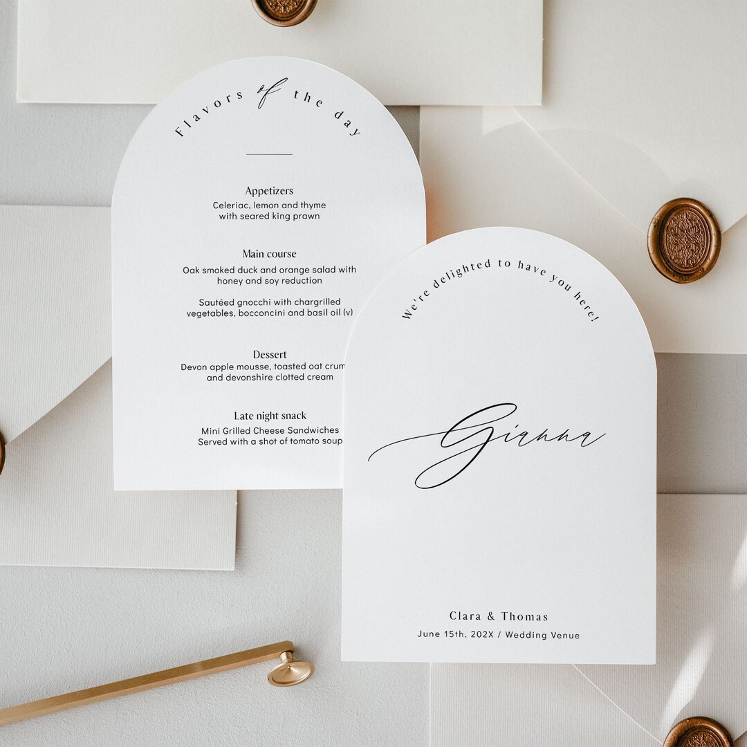 Arch Menu Template With Guest Name, Printable Arch Wedding Menu 5x7 ...