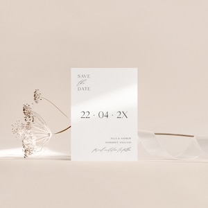 Modèle d'invitation imprimable Retenez la date, faire-part de mariage élégant et minimaliste Retenez notre date, invitation moderne simple, édition en Corjl image 5