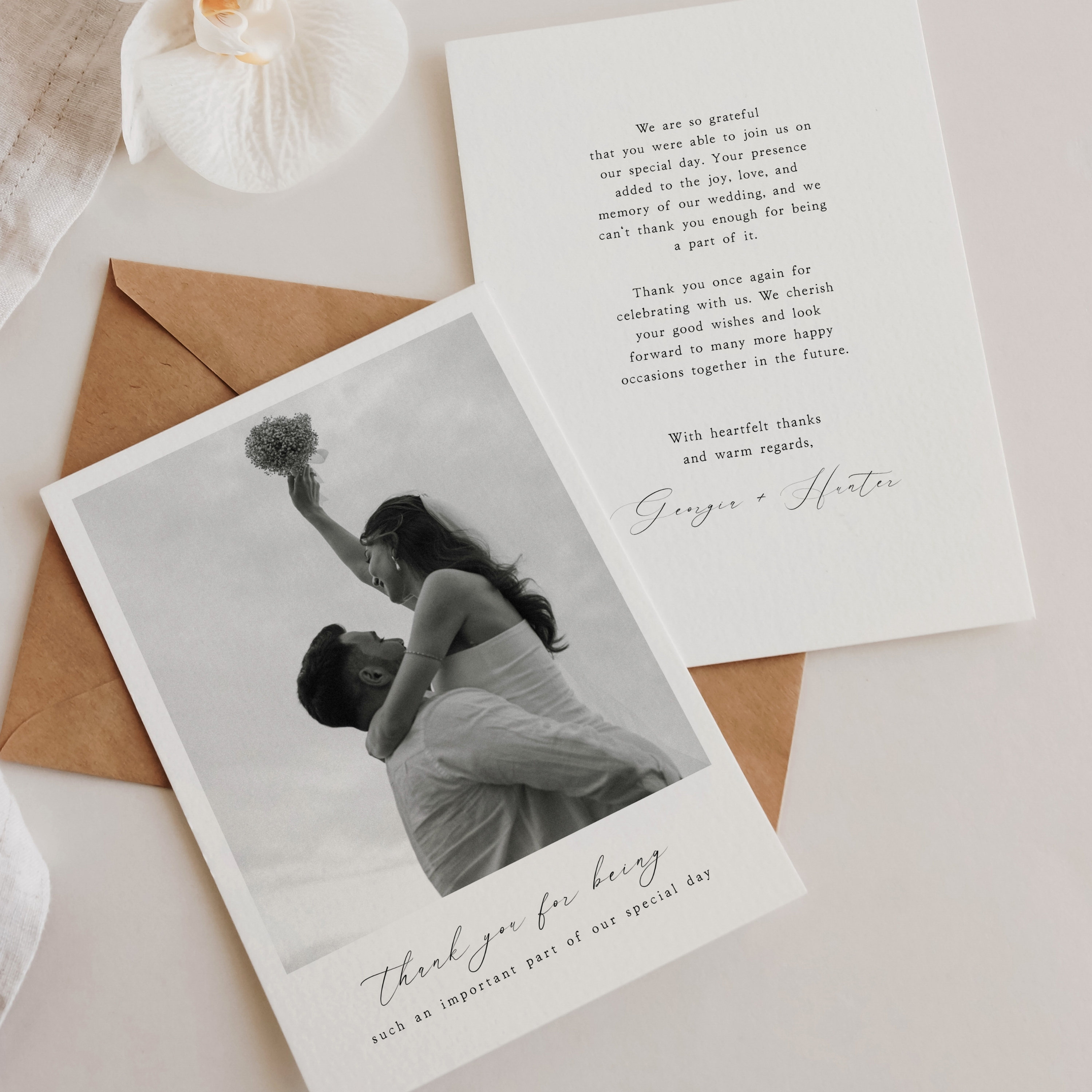 Printable Wedding Thank You Card Template With Photo, Modern Minimalist ...