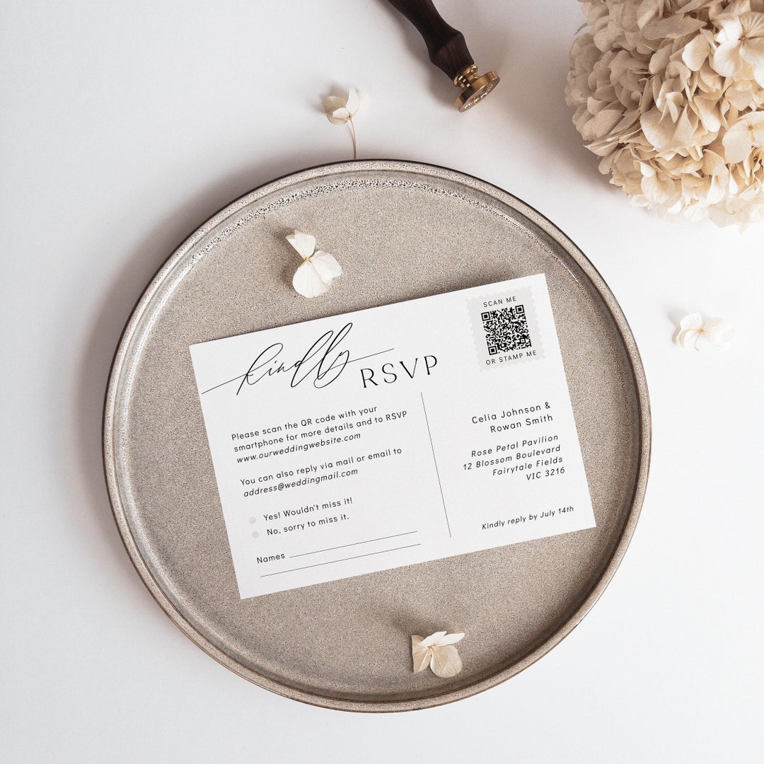 Mailable RSVP Postcard With Calligraphy Font Minimalist Modern