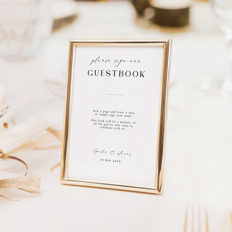 Printable Modern Guestbook Sign Template With Calligraphy Font, Simple ...