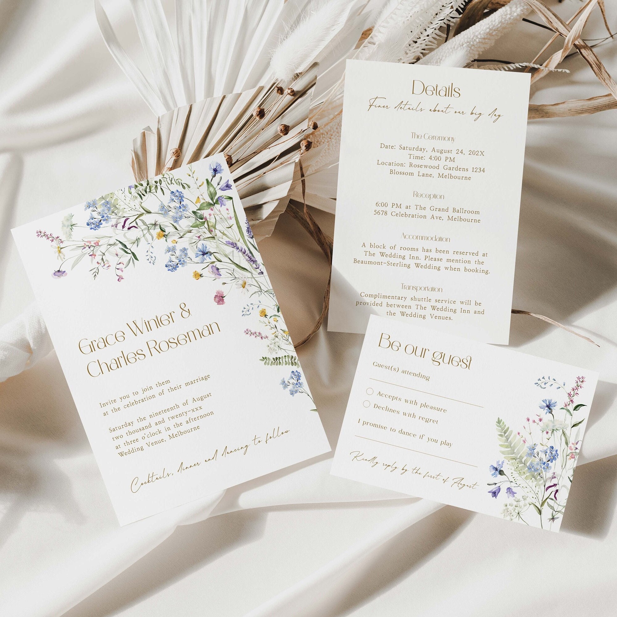 Printable Wildflower Wedding Invitation Suite Template