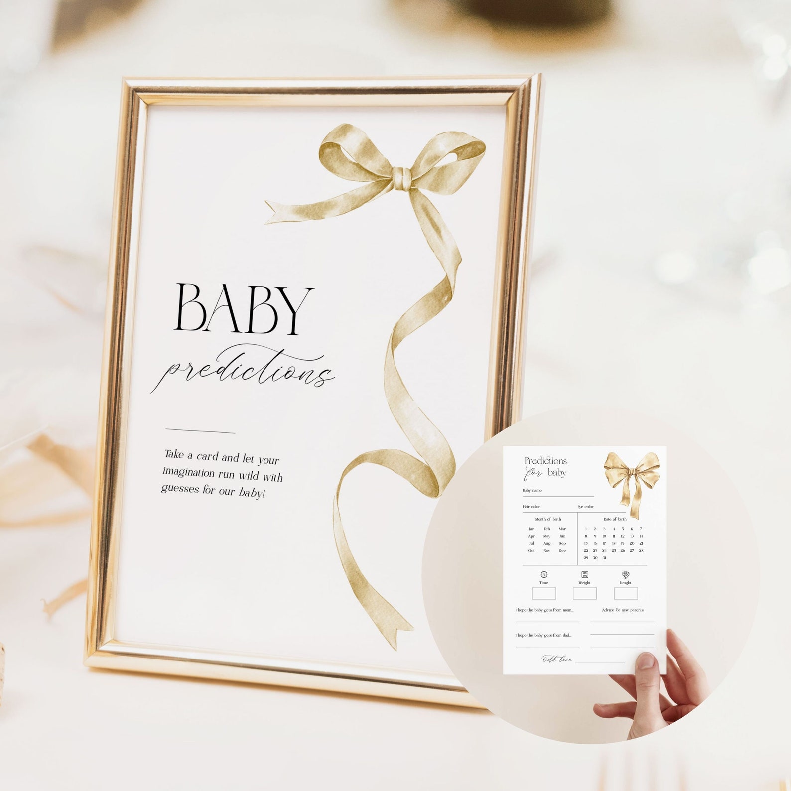 Printable Baby Shower Table Sign Template With Yellow Bow, Elegant ...