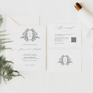 Elegant Wedding Invitation Template Suite with Floral Wedding Crest, Modern Wedding Printables image 4