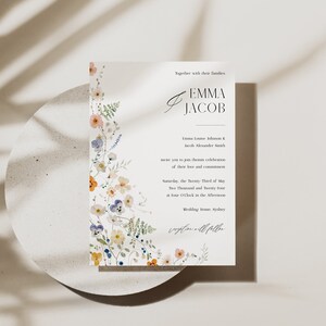 Floral Wedding Invitation Template with Watercolor Wildflowers, Colorful Flower Invitation, DIY Printable Wedding Invite Template