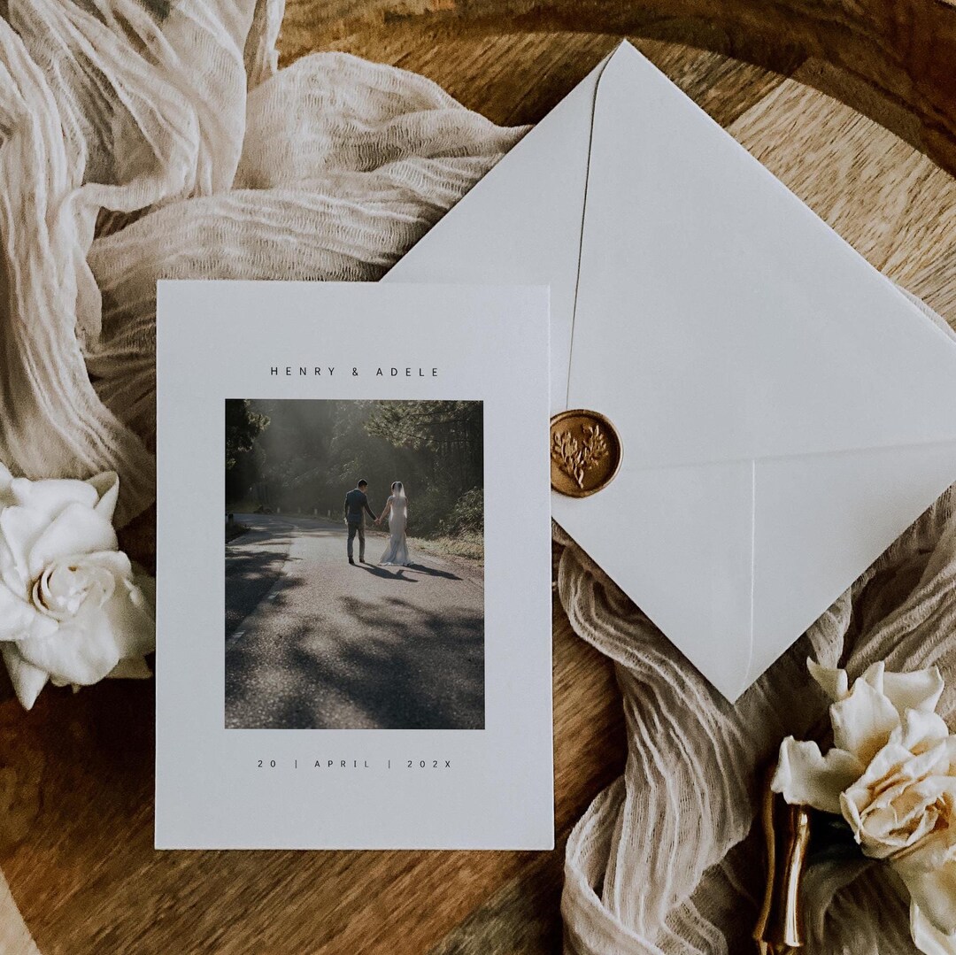 Minimalist Wedding Thank You Card Template With Photo Modern Simple ...