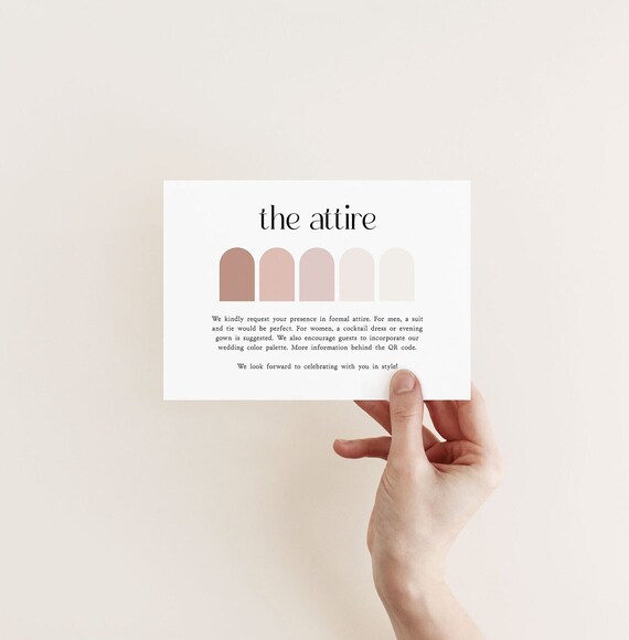 Printable Wedding Attire Card Template With QR Code, Guest Dress Code Insert Card, Guest Dress Code Card, Color Palette, Edit in Corjl - Etsy Printable Wedding Attire Card Template With QR Code, Guest Dress Code Insert Card, Guest Dress Code Card, Color Palette, Edit in Corjl - Etsy