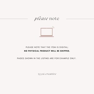 May include: A digital download notice with a laptop icon and the text "please note". The text reads: "PLEASE NOTE THAT THE ITEM IS DIGITAL; NO PHYSICAL PRODUCT WILL BE SHIPPED. PAGES SHOWN IN THE LISTING ARE FOR EXAMPLE ONLY. tyyni creative"