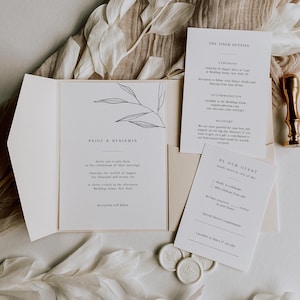 Plantillas de invitación de boda imprimibles con bolsillo, kit de boda DIY