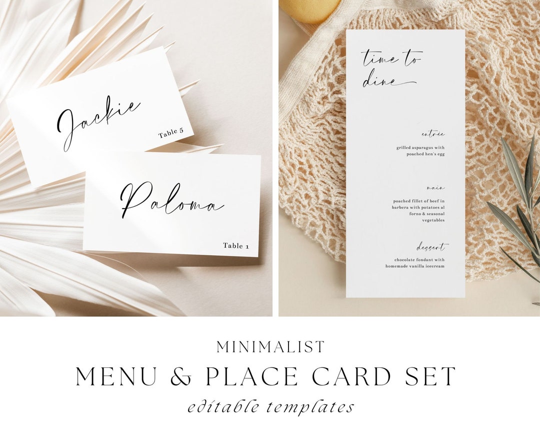 Wedding Menu & Place Card Template Set With Script Font - Etsy