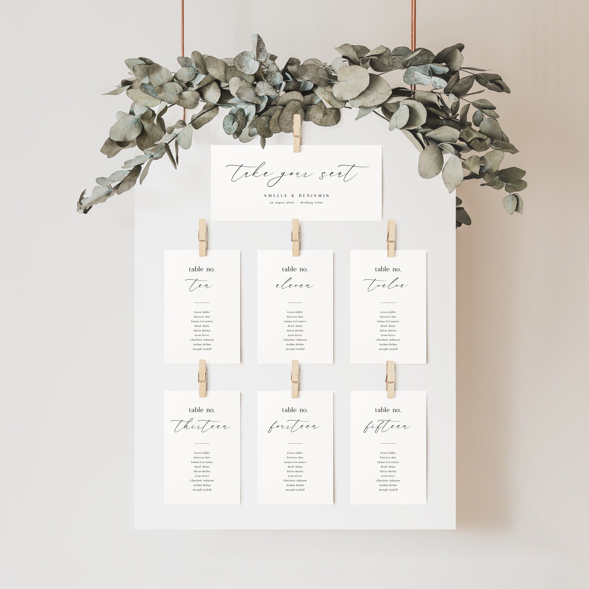 Minimalist Table Plan Card Templates with Calligraphy Font