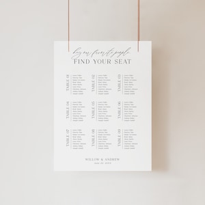 Moderne bruiloft zitplaatsen grafieksjabloon, minimalistische DIY bewerkbare receptie stoel kaart, Instant Download