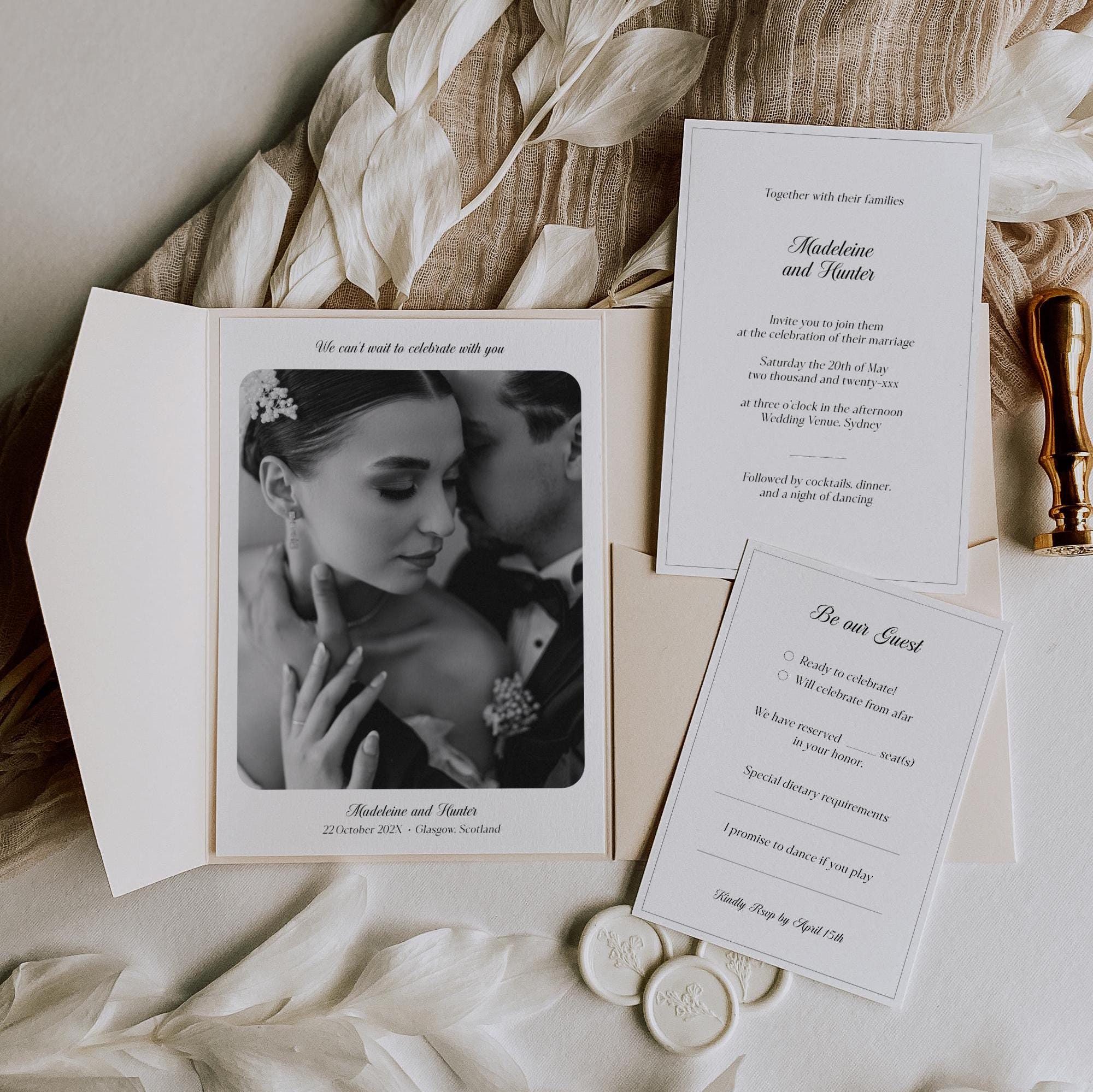 Printable Pocketfold Wedding Invitation Template Suite