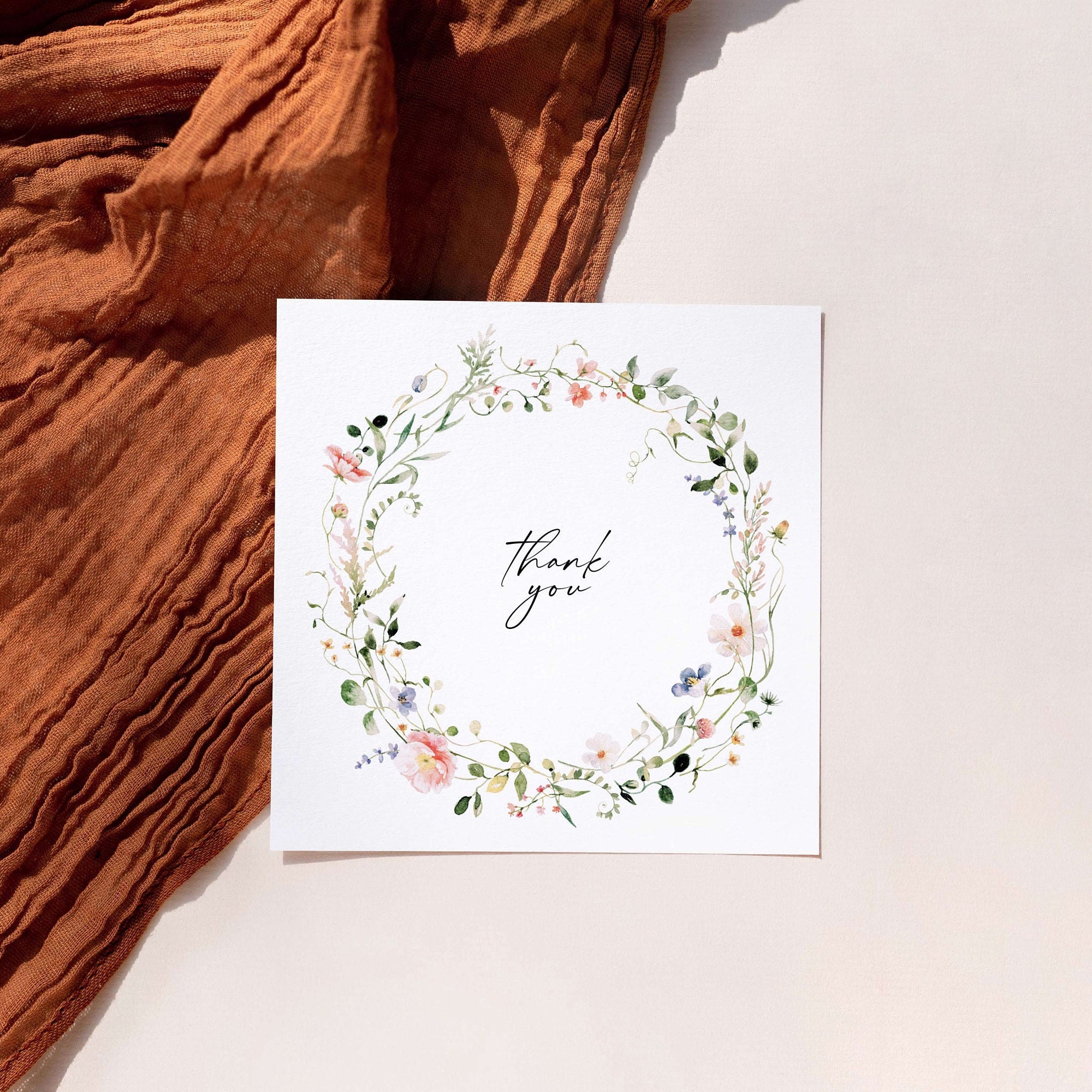 Floral Wedding Thank You Card Template With Calligraphy, Square ...