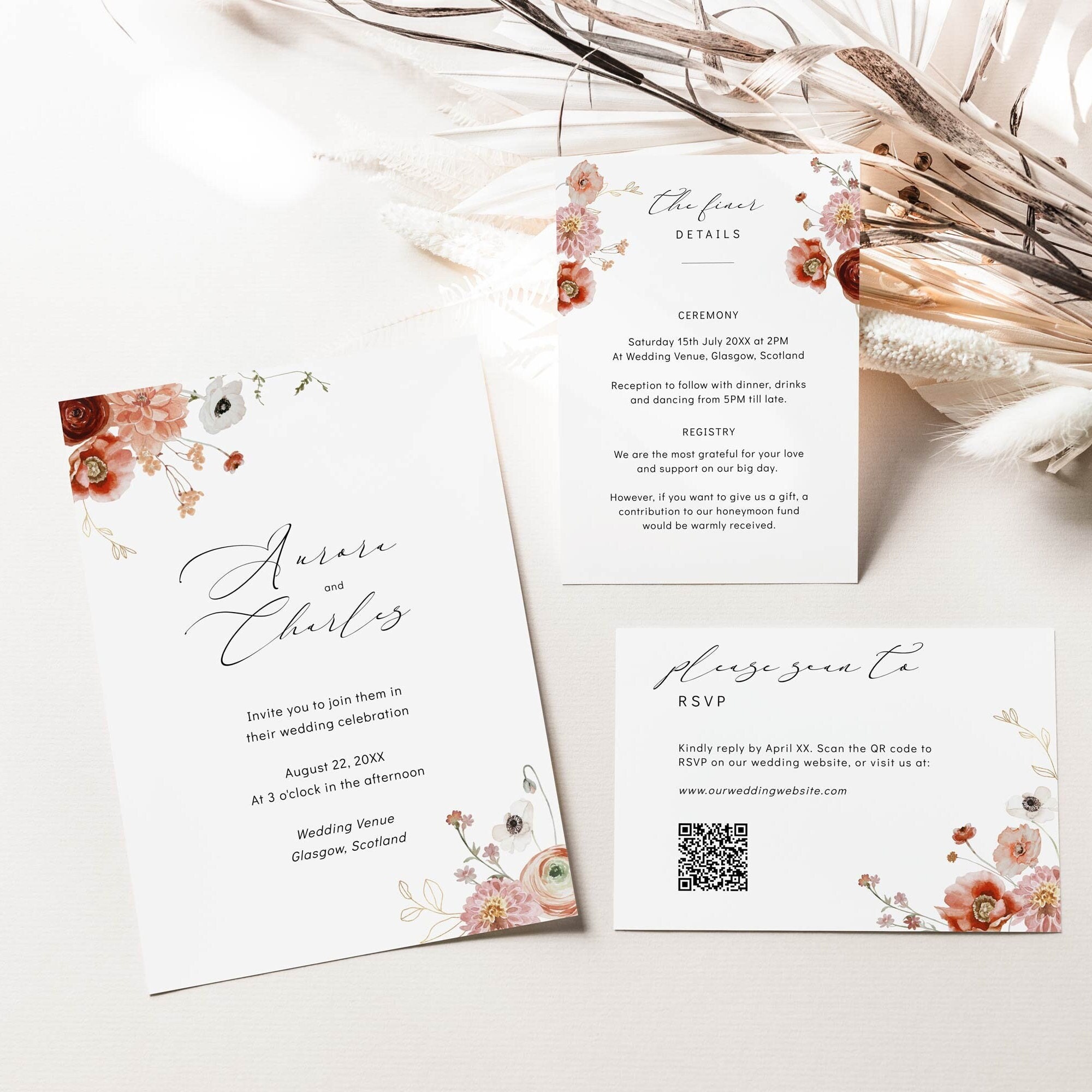 Floral Wedding Invitation Template Suite