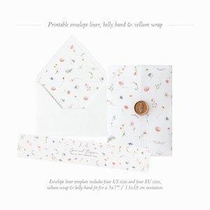 Printable Envelope Liner, Belly Band & Vellum Wrap Template Set, Floral Vintage Wedding Bundle, Spring Floral Vellum Jacket, Paper Band