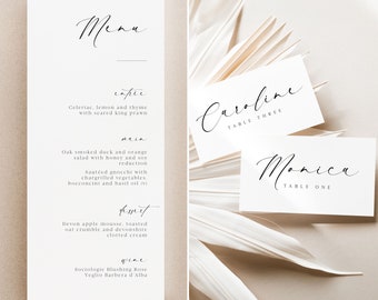 Calligraphy Wedding Menu & Place Card Template Set
