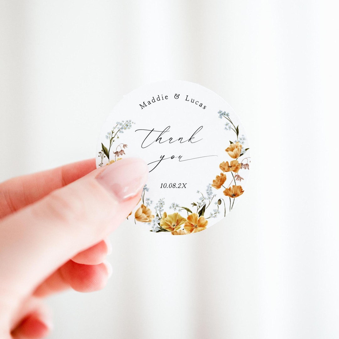 Floral Wedding Stickers Template, Round Editable Wedding Favor Label ...